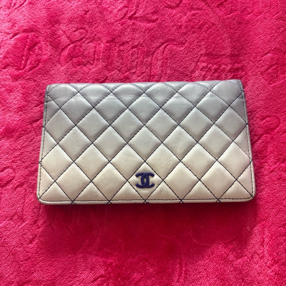 Chanel Quilted Long Wallet Blue CC